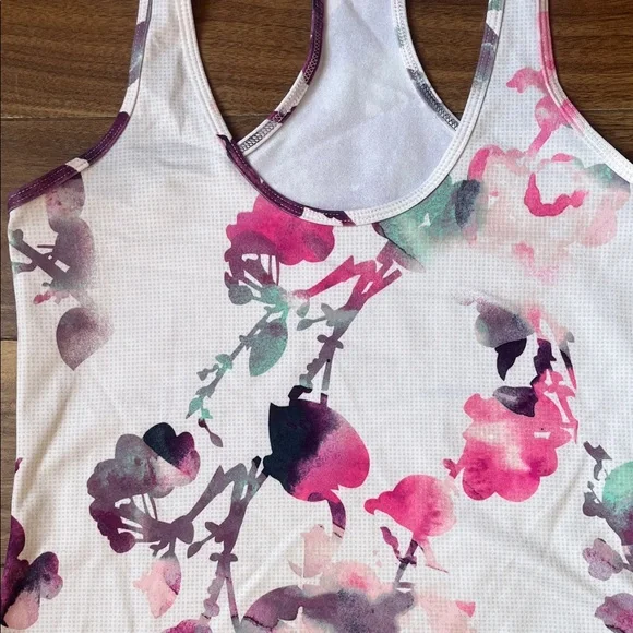 Lululemon Athletica Floral Tank Top - Pink Purple White Gym Exercise - Picture 3 of 6